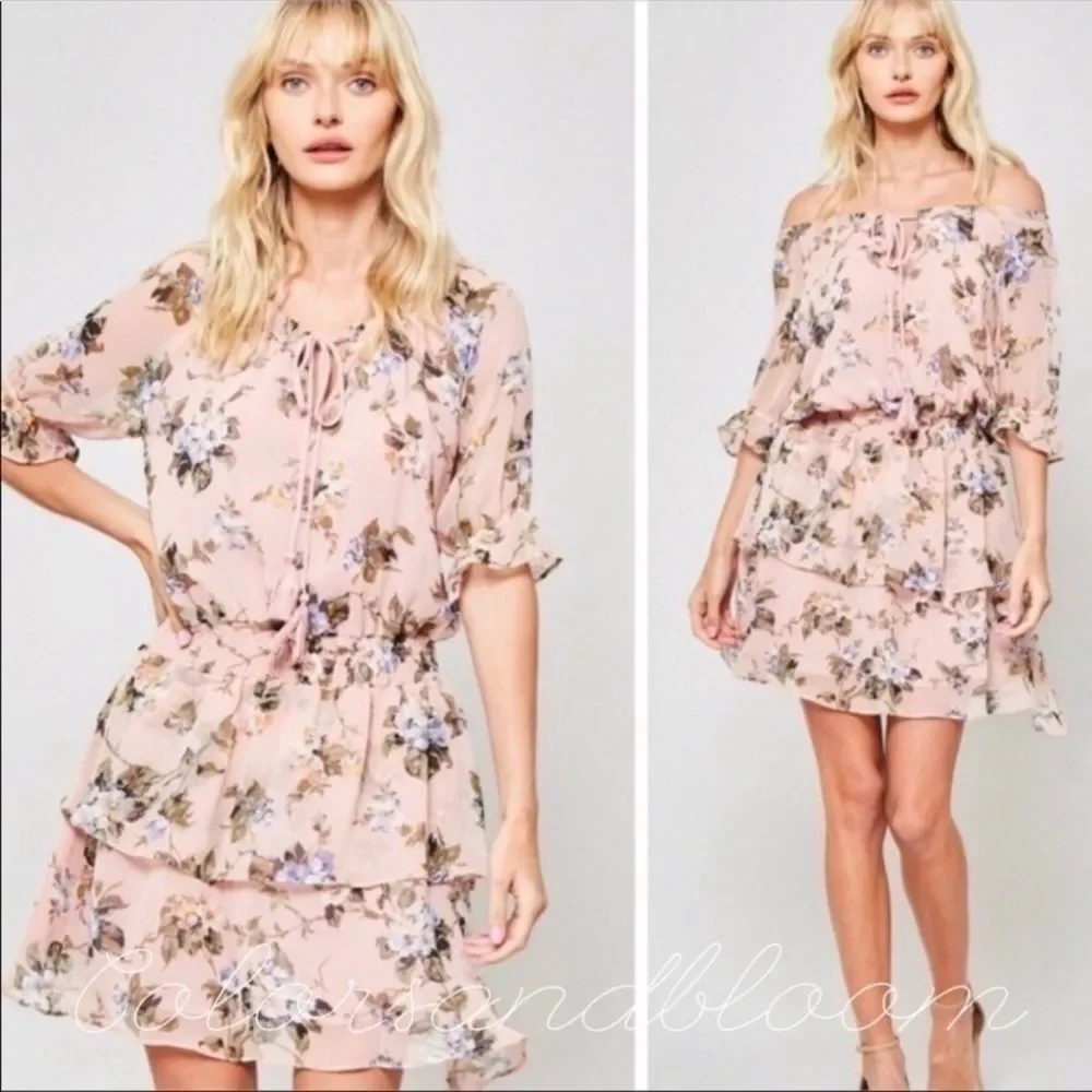 BLUSH FLORAL RUFFLE DRESS - Picture 1 of 3